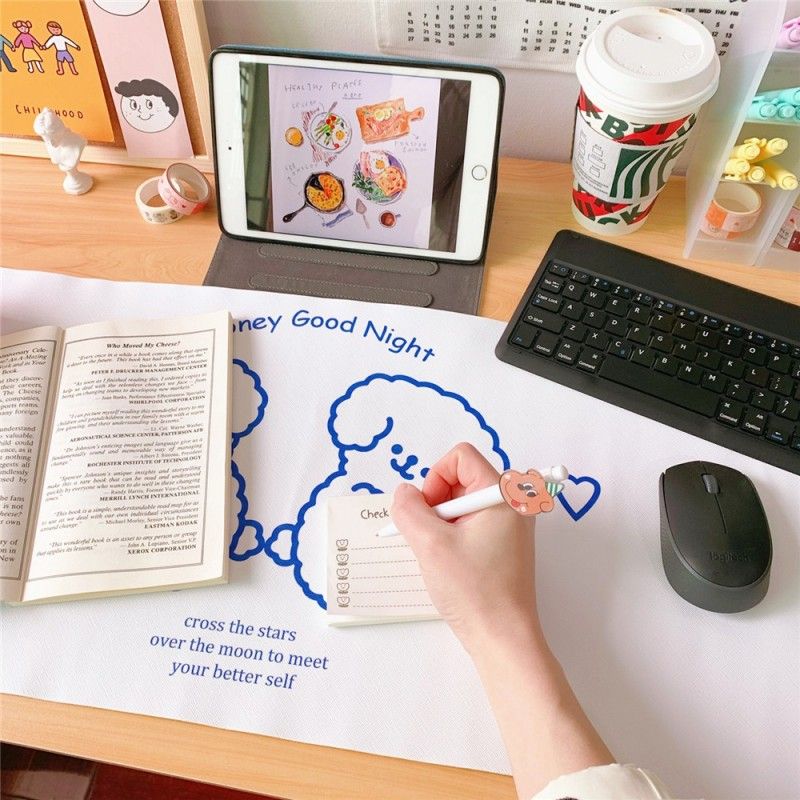 Girl heart table mat cute little white dog smiling face girl heart table mat mouse pad clay non stick hand table mat student 