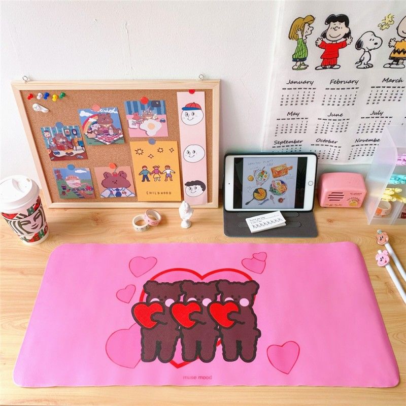 Girl heart table mat cute little white dog smiling face girl heart table mat mouse pad clay non stick hand table mat student 