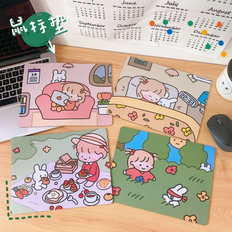 South Korea ins wind creative cartoon girl anti slip waterproof girl heart notebook cute office computer mouse pad 