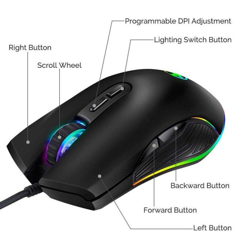 Mouse USB cable type-C photoelectric mouse RGB dazzling light game mouse factory dazzling cross border 