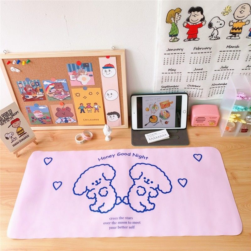 Girl heart table mat cute little white dog smiling face girl heart table mat mouse pad clay non stick hand table mat student 