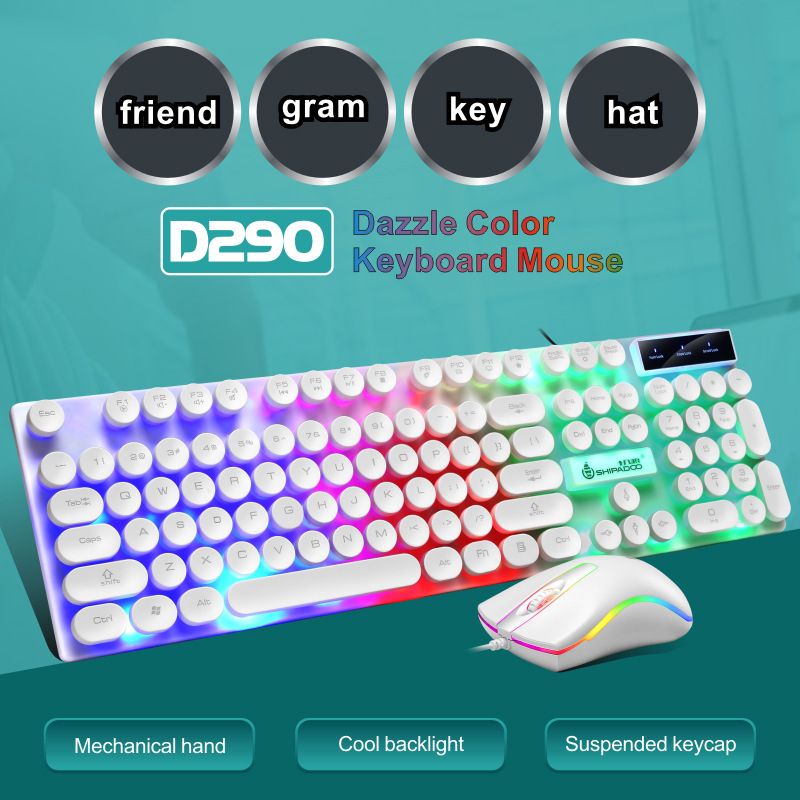 Mechanical handle luminous keyboard and mouse retro punk keycap game keyboard and mouse set wholesale 
