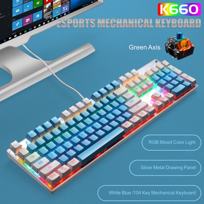 K660 real mechanical Keyboard USB cable game luminous RGB computer green axis mechanical keyboard 