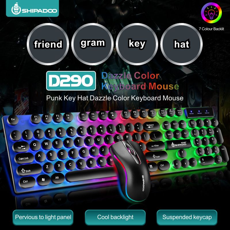 Mechanical handle luminous keyboard and mouse retro punk keycap game keyboard and mouse set wholesale 
