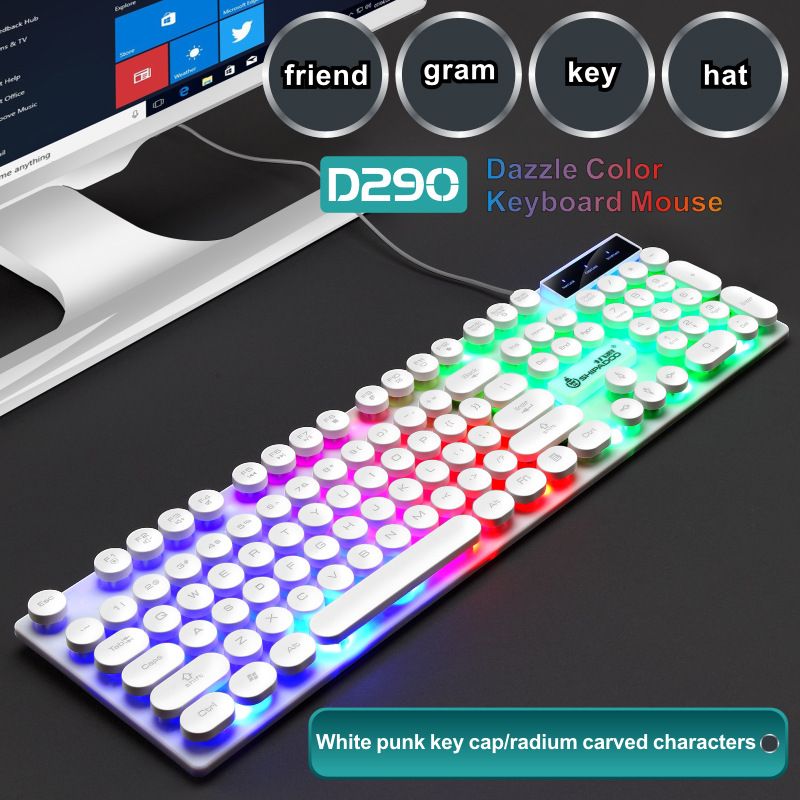 Mechanical handle luminous keyboard and mouse retro punk keycap game keyboard and mouse set wholesale 