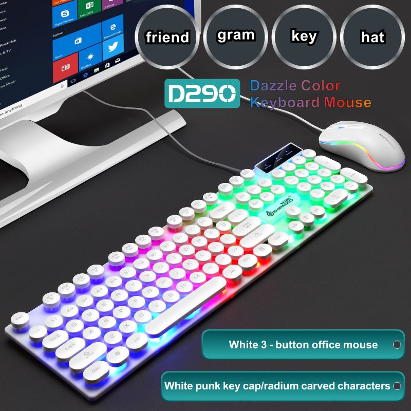 Mechanical handle luminous keyboard and mouse retr...