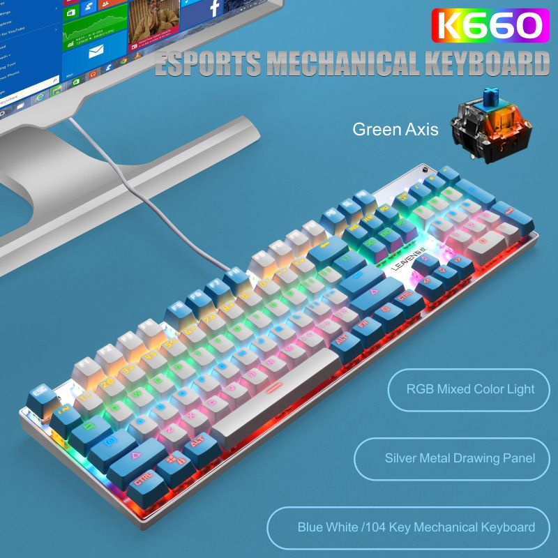 K660 real mechanical Keyboard USB cable game luminous RGB computer green axis mechanical keyboard 