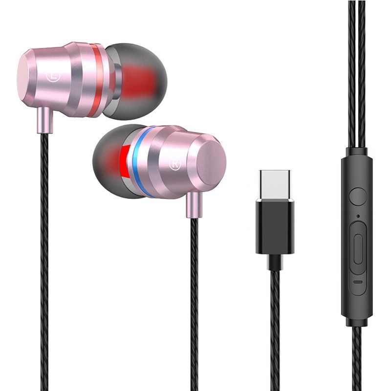 Heavy bass metal type-C earphone in ear for Huawei p30pro Xiaomi LETV mobile phone flat earphone 