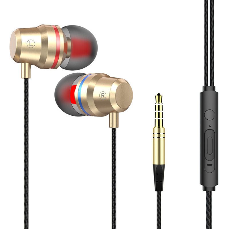 Metal earphone cable in ear subwoofer karaoke is suitable for Android mobile phone universal wire control earplug with microphone 