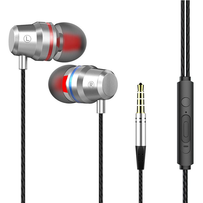 Metal earphone cable in ear subwoofer karaoke is suitable for Android mobile phone universal wire control earplug with microphone 