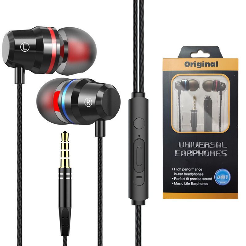 Metal earphone cable in ear subwoofer karaoke is suitable for Android mobile phone universal wire control earplug with microphone 