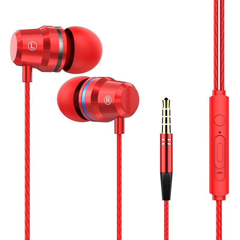 Metal earphone cable in ear subwoofer karaoke is suitable for Android mobile phone universal wire control earplug with microphone 