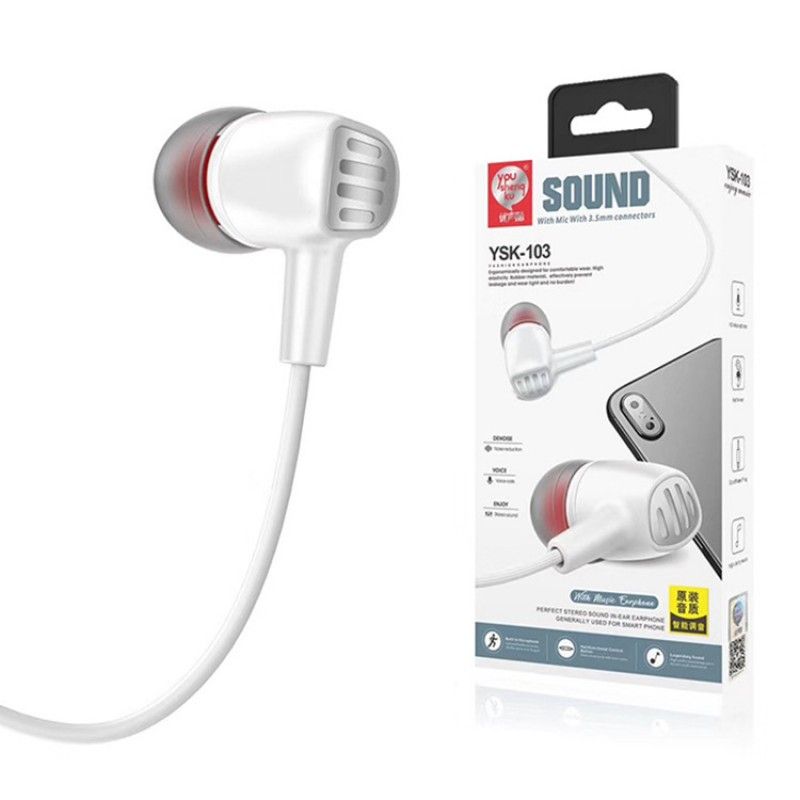 Ysk-103 exquisite carton packaging in ear tuning earphone student sports game high quality remote control earphone 