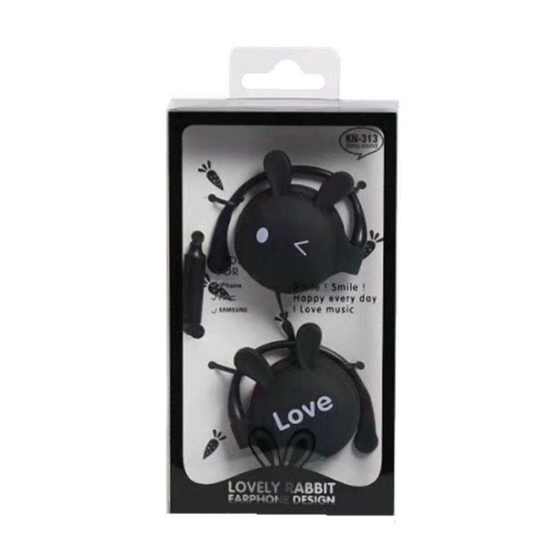 Kn313 cartoon rabbit expression ear hanging earphone student sports music color wire control earphone wholesale 