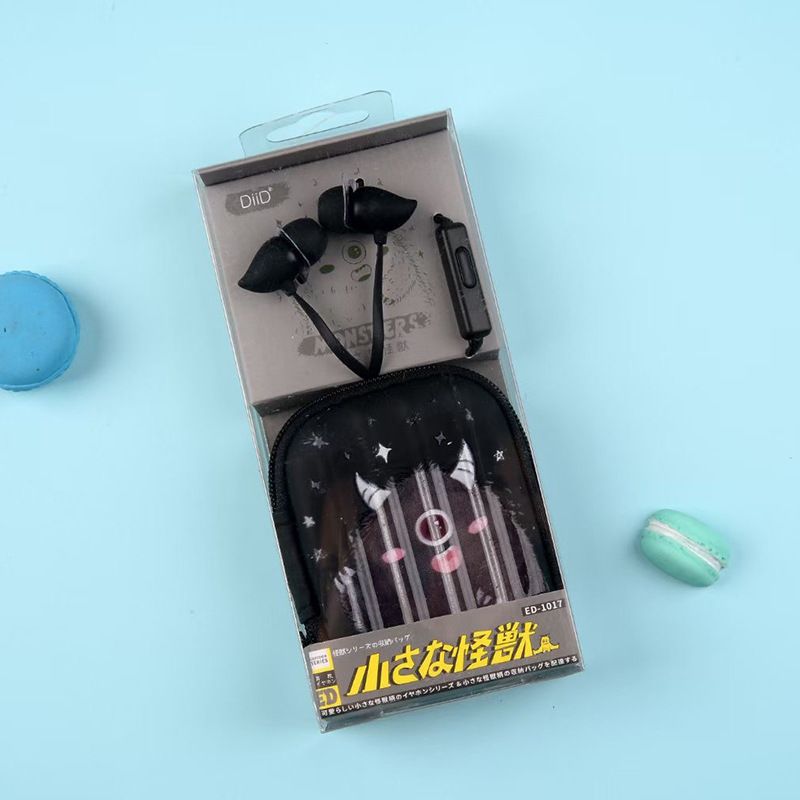 Ed-1017 cartoon cartoon monster horn headset with cute storage box mobile phone universal wired headset wholesale 