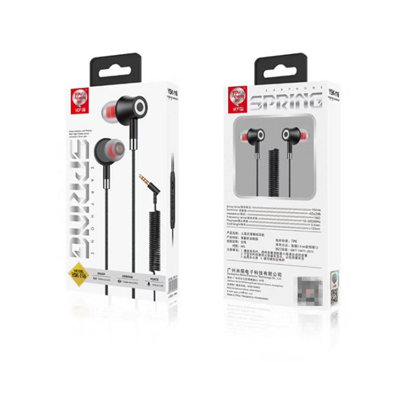 Ysk-116 in ear spring line tuning headset solid color by wire game music high quality stereo headset 