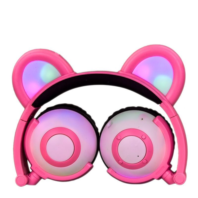 Cross border e-commerce spot wholesale customized cartoon panda ear headset light-emitting foldable mobile phone Bluetooth headset 