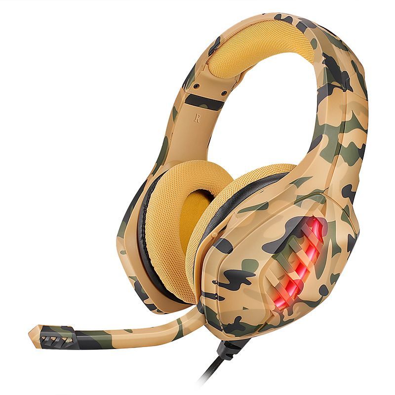 Manufacturer cross border camouflage 3.5mm headset wired with microphone computer light game headset eat chicken 