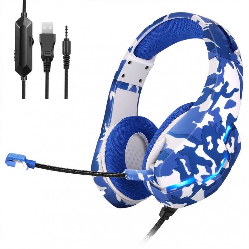 Cross border new computer wired headset RGB luminous camouflage PS4 game electronic competition music mobile phone headset 