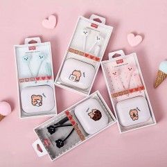 Kn-3034 wired earphone with storage box cute bear ...