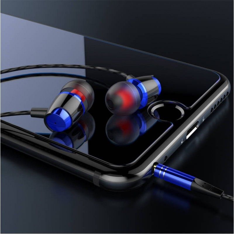Metal earphone wire controlled subwoofer mobile phone computer earphone in ear earphone earplug general wholesale 