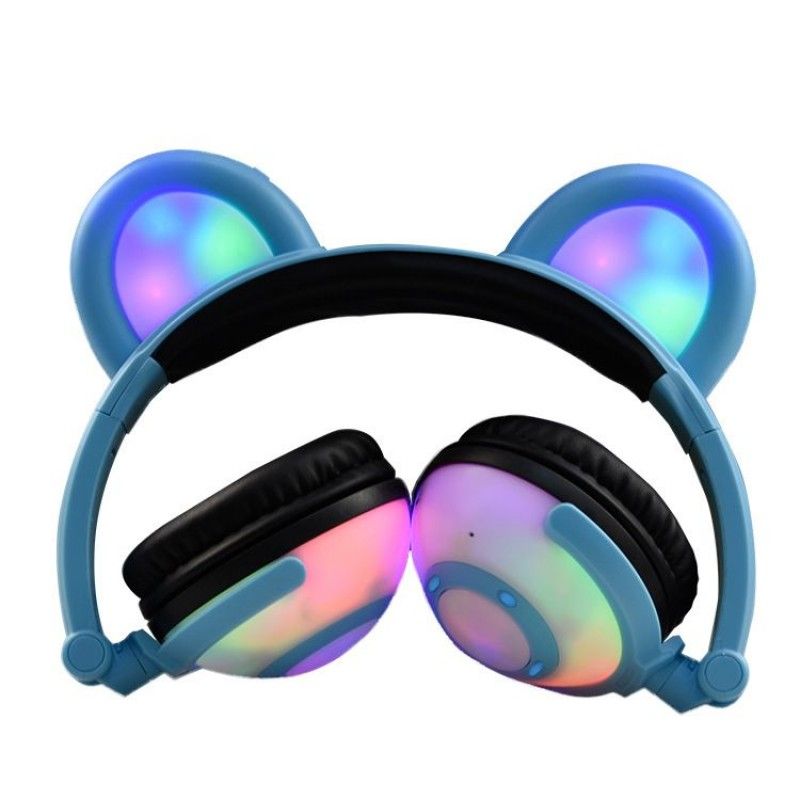 Cross border e-commerce spot wholesale customized cartoon panda ear headset light-emitting foldable mobile phone Bluetooth headset 