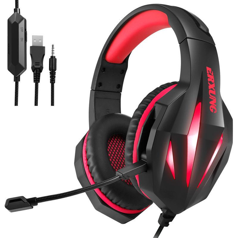 Spot cross border erxungj5 headset for game, desktop PC by wire, electronic competition, and Mai light-emitting headset 