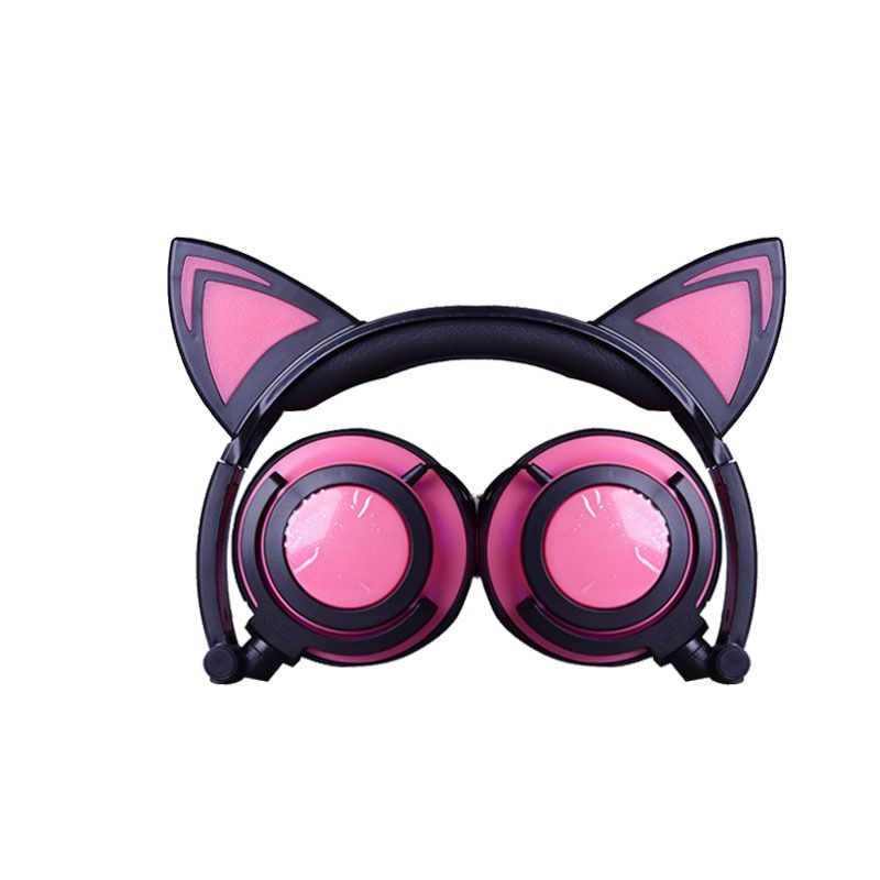 Cross border special payment for new children's cartoon cat ear headset with light-emitting folding mobile phone music headset 