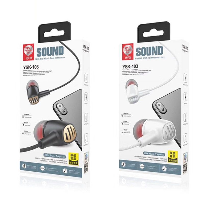 Ysk-103 exquisite carton packaging in ear tuning earphone student sports game high quality remote control earphone 
