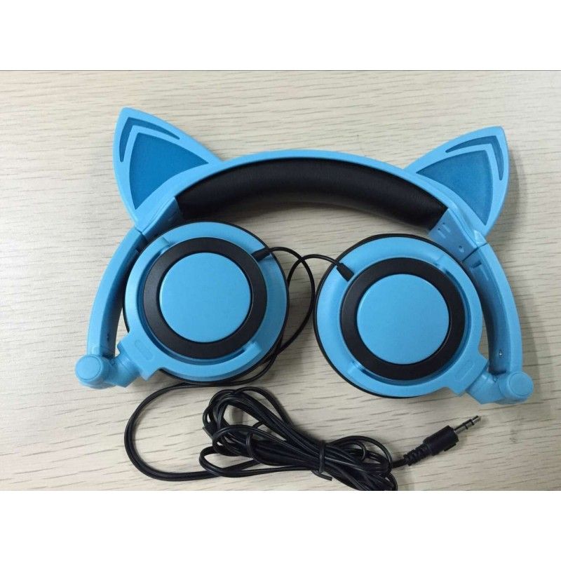 Cross border special payment for new children's cartoon cat ear headset with light-emitting folding mobile phone music headset 