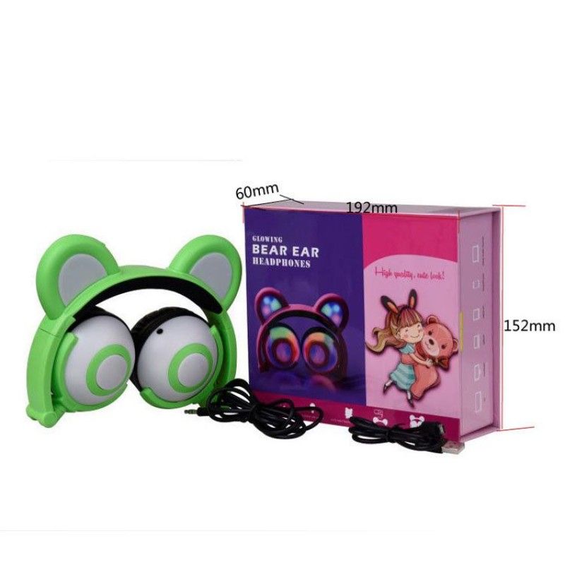 Cross border e-commerce spot wholesale customized cartoon panda ear headset light-emitting foldable mobile phone Bluetooth headset 