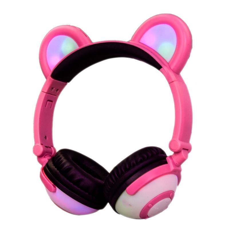 Cross border e-commerce spot wholesale customized cartoon panda ear headset light-emitting foldable mobile phone Bluetooth headset 