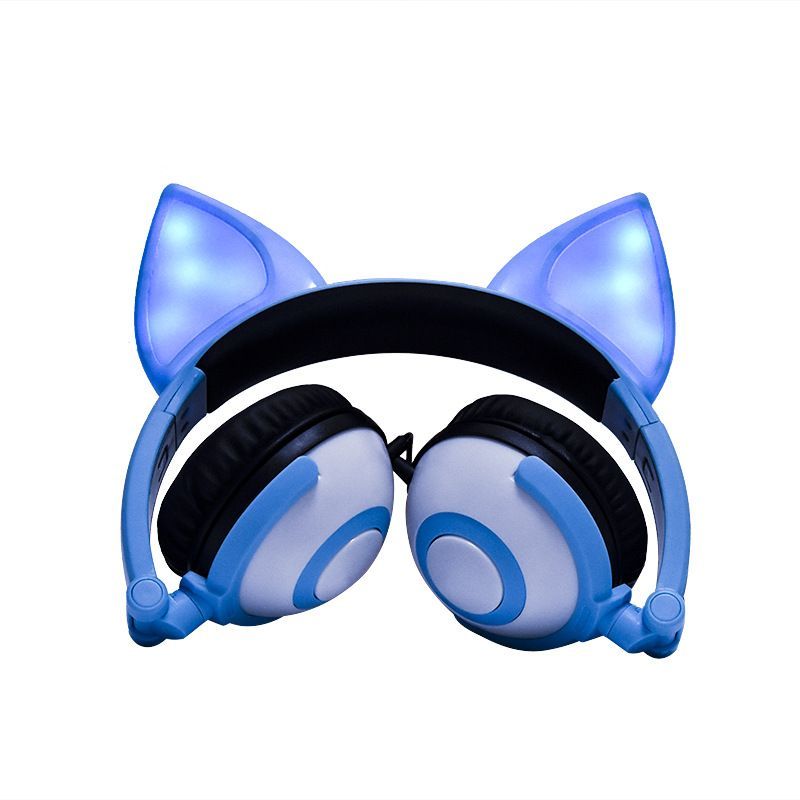 Earphone factory wholesales cross border special power supplier's popular cat fox ear luminous children's earphone 