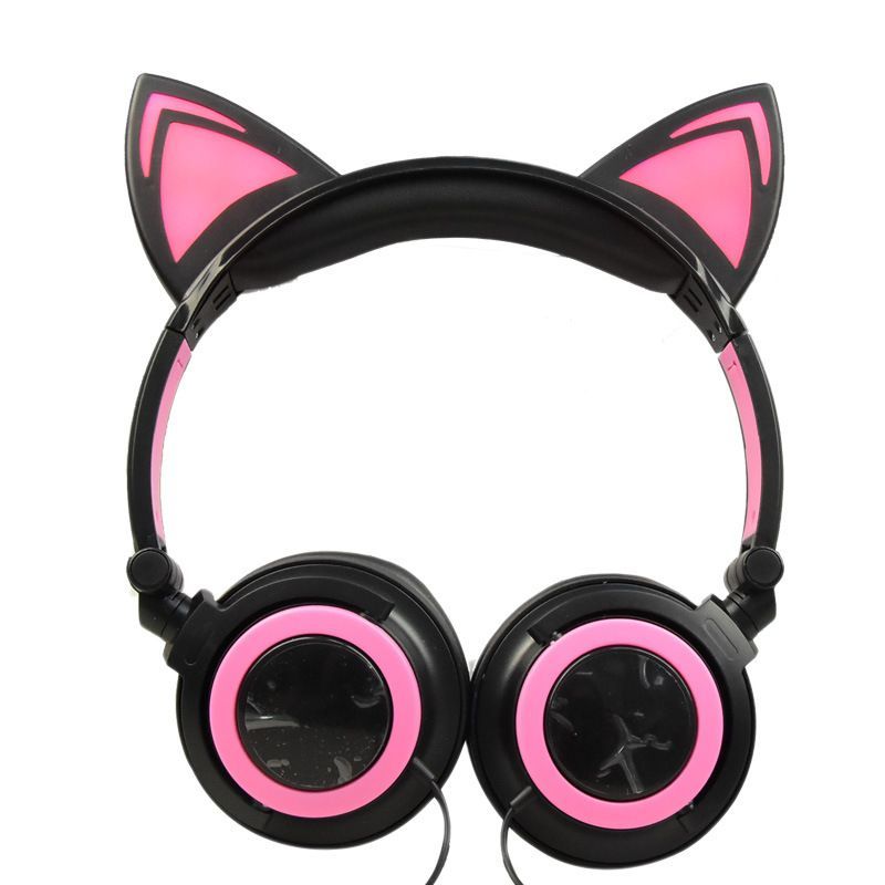 Cross border special payment for new children's cartoon cat ear headset with light-emitting folding mobile phone music headset 