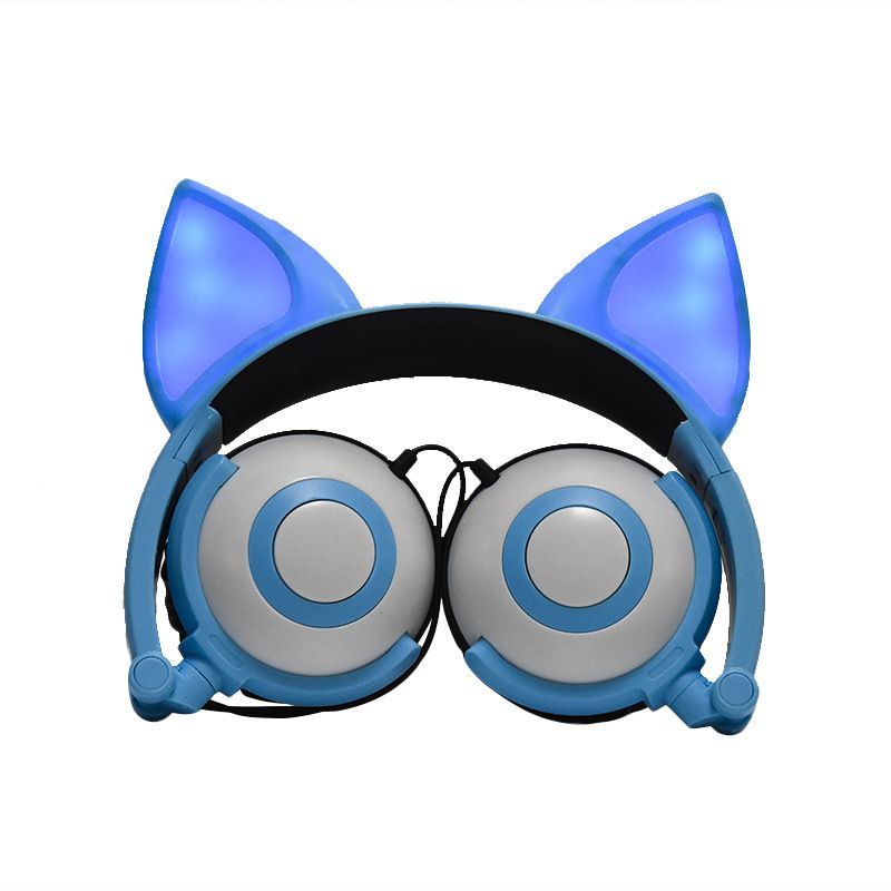 Earphone factory wholesales cross border special power supplier's popular cat fox ear luminous children's earphone 