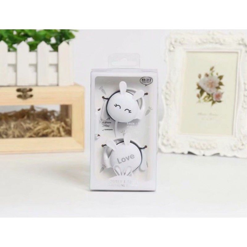 Kn313 cartoon rabbit expression ear hanging earphone student sports music color wire control earphone wholesale 