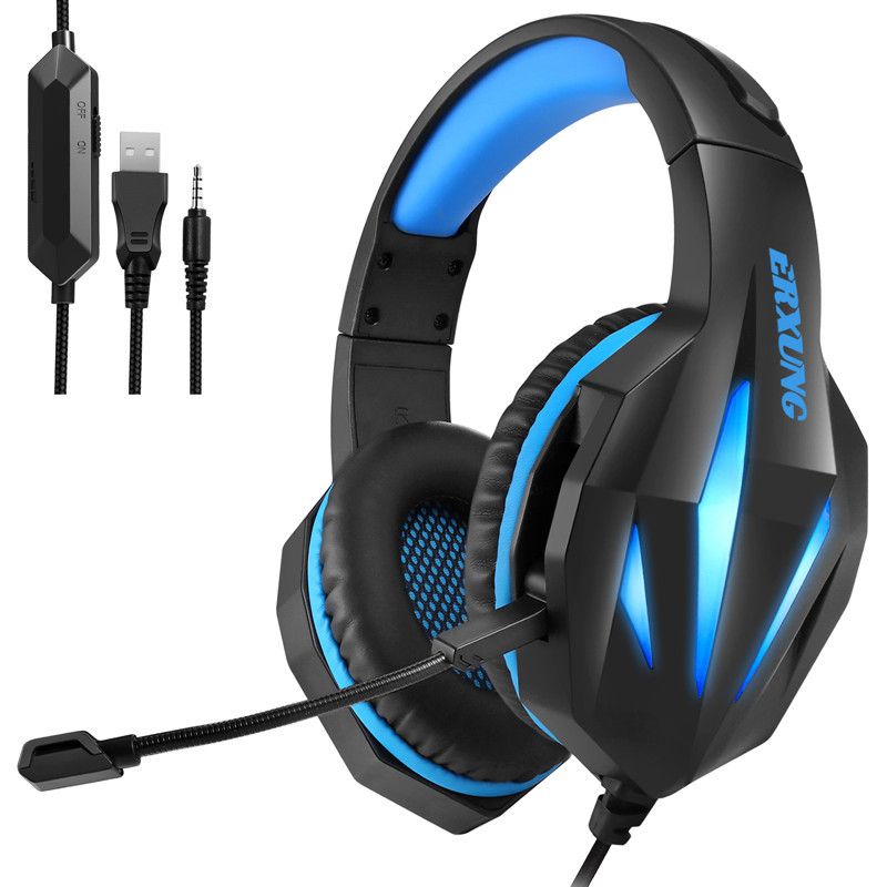 Spot cross border erxungj5 headset for game, desktop PC by wire, electronic competition, and Mai light-emitting headset 