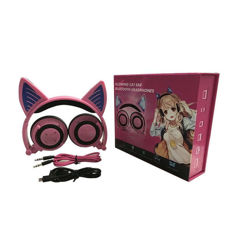 E-commerce hot spot wholesale customized cat ear luminous foldable wireless Bluetooth headset 