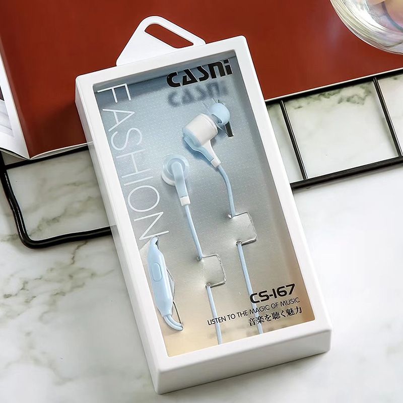 Cs-167 wired earphone, heavy bass tuning earplug, in ear remote control 3.5 student voice music earphone 