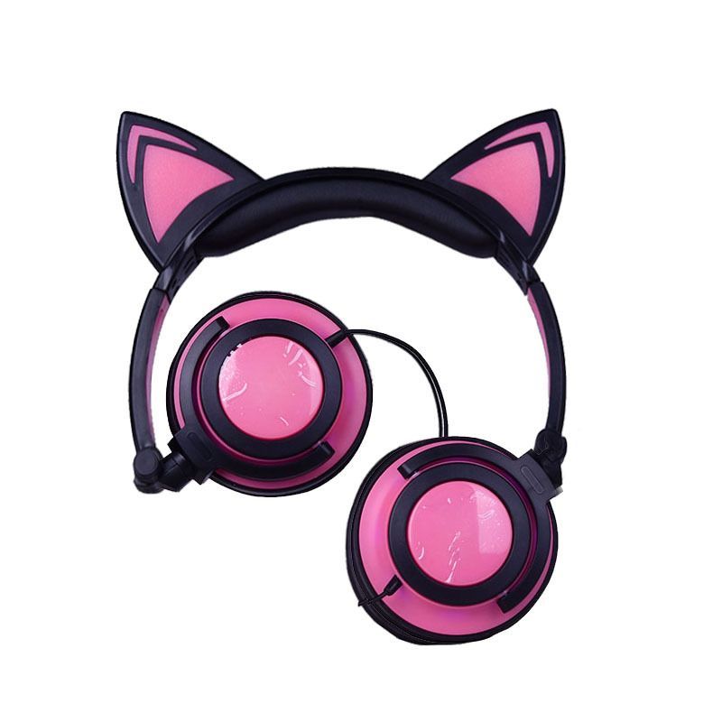 Source factory stock 12 kinds of color cartoon cat ear luminous cable folding headset 