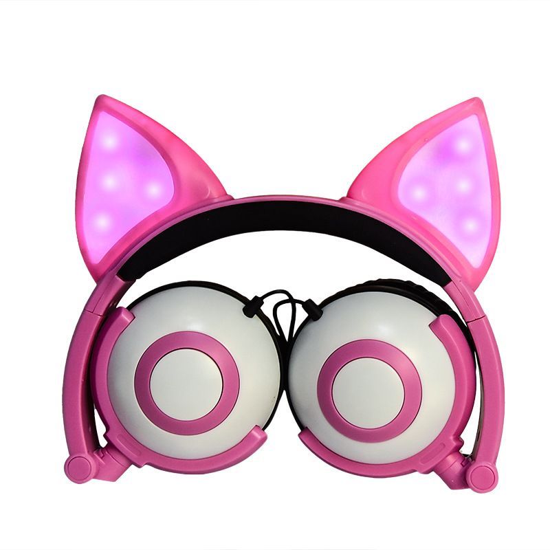 Earphone factory wholesales cross border special power supplier's popular cat fox ear luminous children's earphone 
