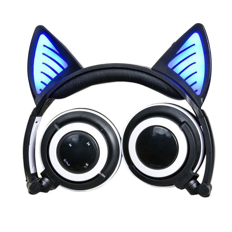 E-commerce hot spot wholesale customized cat ear luminous foldable wireless Bluetooth headset 