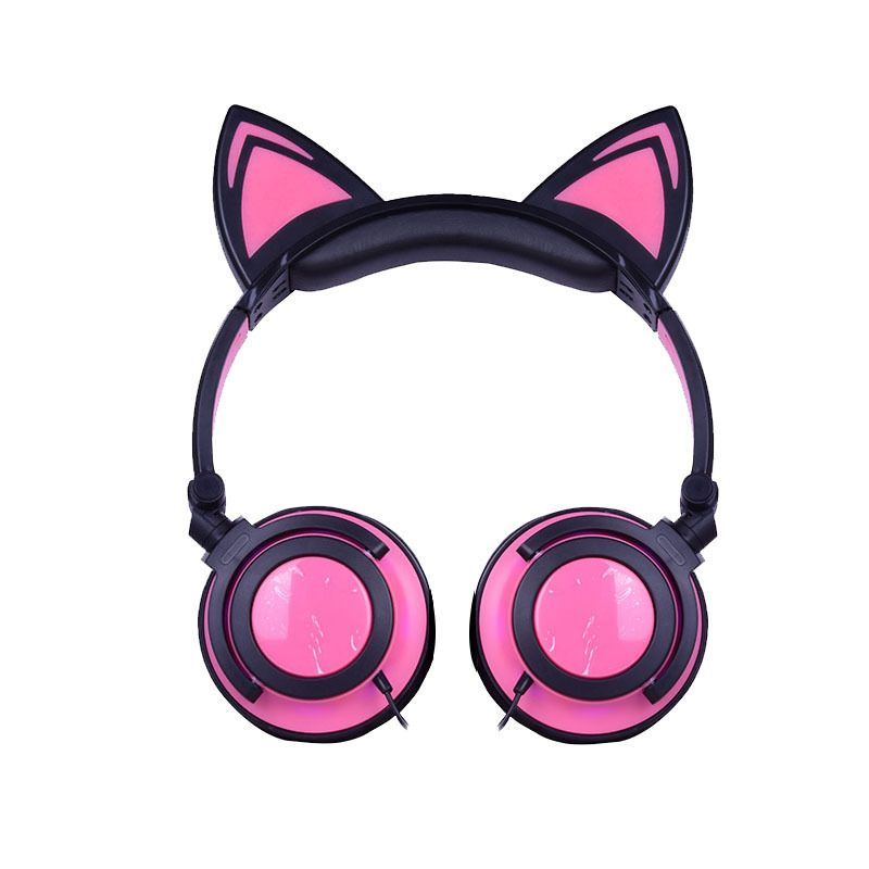 Source factory stock 12 kinds of color cartoon cat ear luminous cable folding headset 