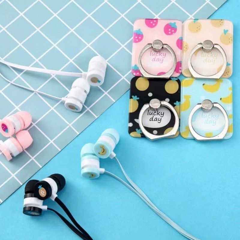 New kn-6111 multicolor fruit series earphone free mobile phone bracket wired sports voice earphone wholesale 
