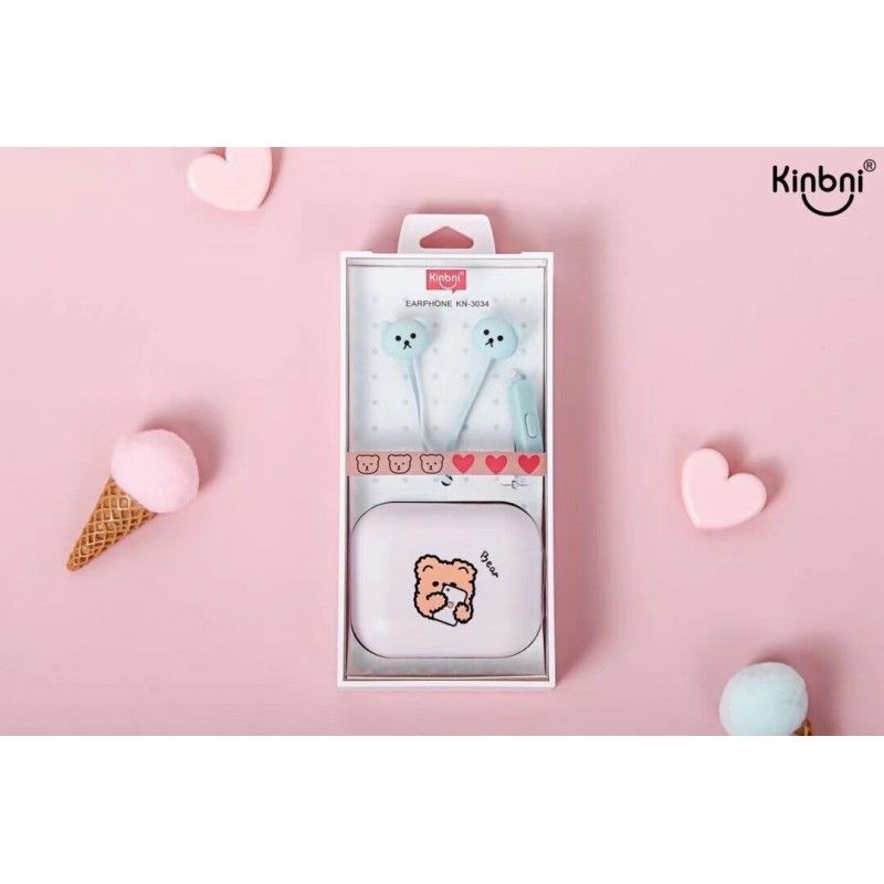 Kn-3034 wired earphone with storage box cute bear series music earphone by wire in ear earplug 