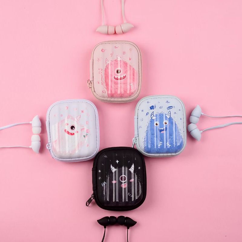 Ed-1017 cartoon cartoon monster horn headset with cute storage box mobile phone universal wired headset wholesale 