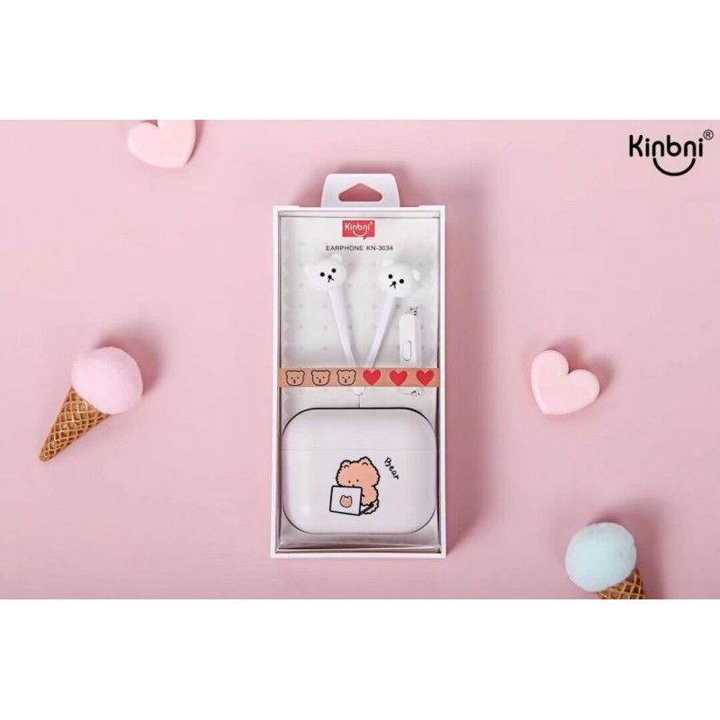 Kn-3034 wired earphone with storage box cute bear series music earphone by wire in ear earplug 