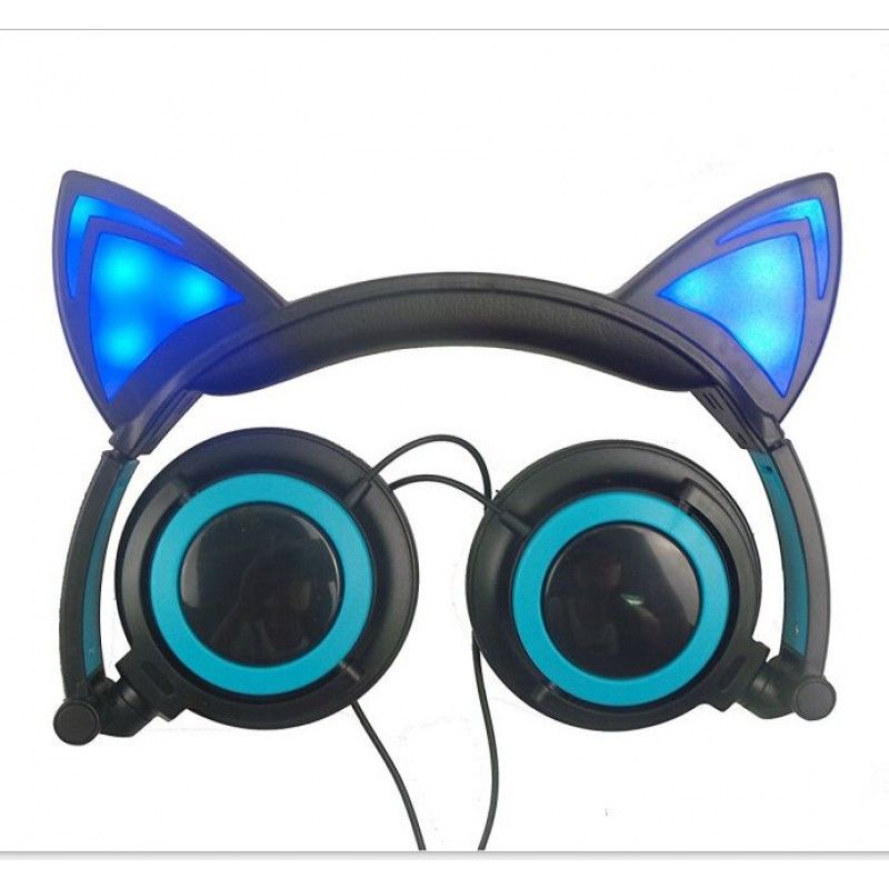 Cross border special payment for new children's cartoon cat ear headset with light-emitting folding mobile phone music headset 