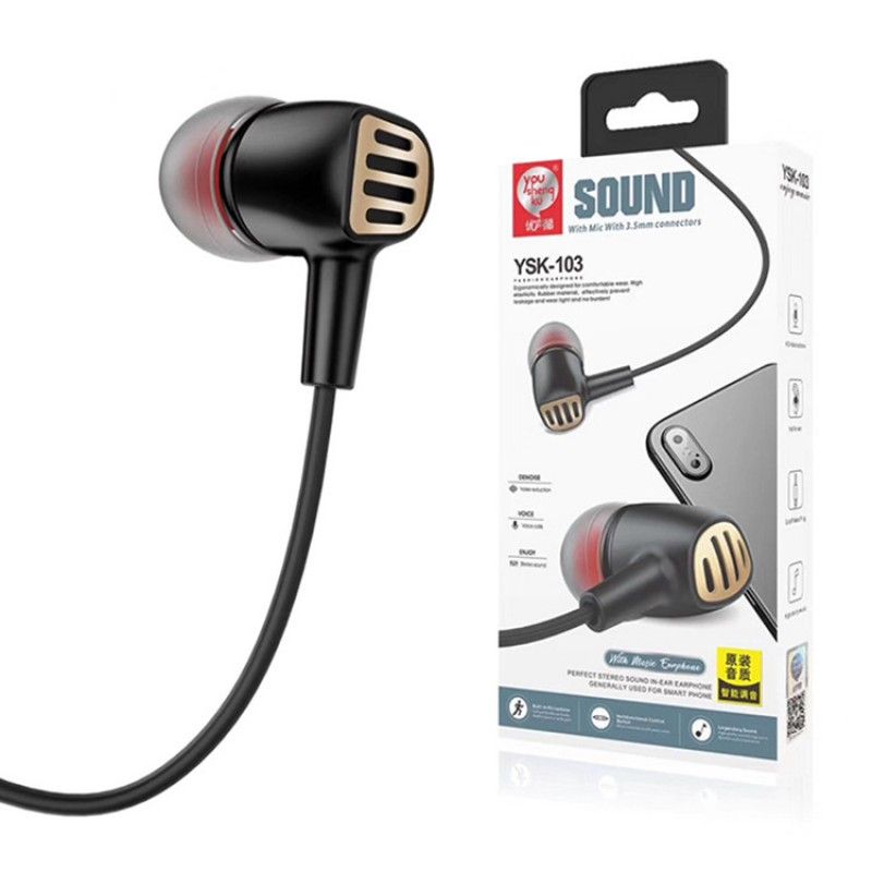 Ysk-103 exquisite carton packaging in ear tuning earphone student sports game high quality remote control earphone 