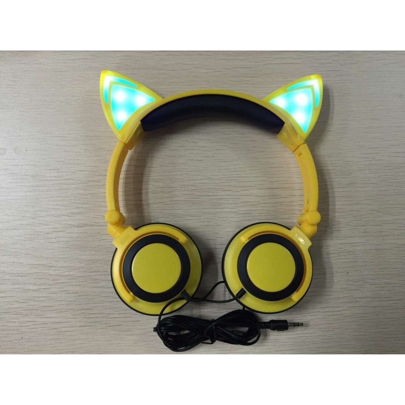 Cross border special payment for new children's cartoon cat ear headset with light-emitting folding mobile phone music headset 